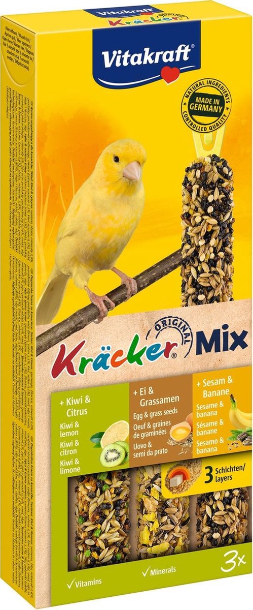 Vitakraft Kanarie Kracker 3 stuks - Vogelsnack - Sinaasappel&Sesam&Kiwi