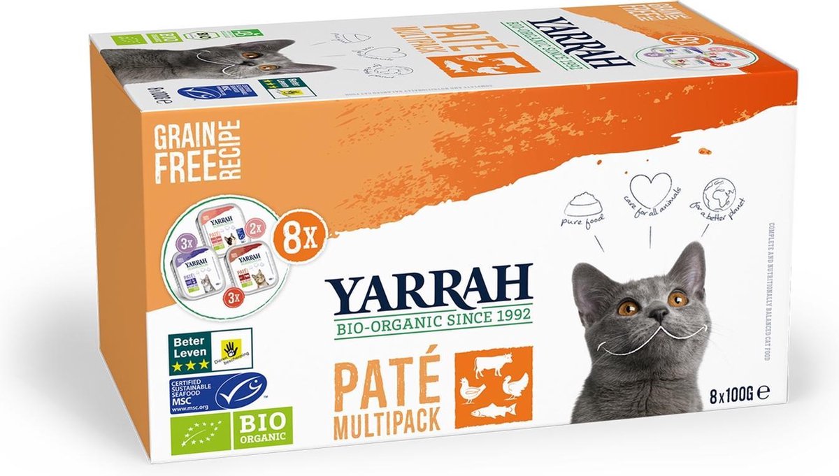 Yarrah Bio Kat Mult-Pack Alu Kuip - Kattenvoer - 8x100 g
