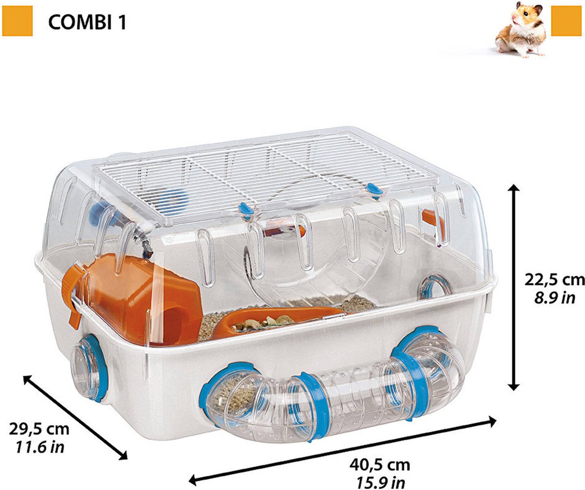 Ferplast Hamsterkooi Combi 1 - Dierenverblijf - 40.5x29.5x22.5 cm Wit - Oranje
