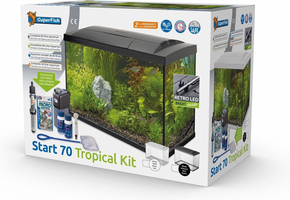 Superfish Aquarium Start 70 Tropical Kit Retro Led 70 l - Aquaria - - Wit