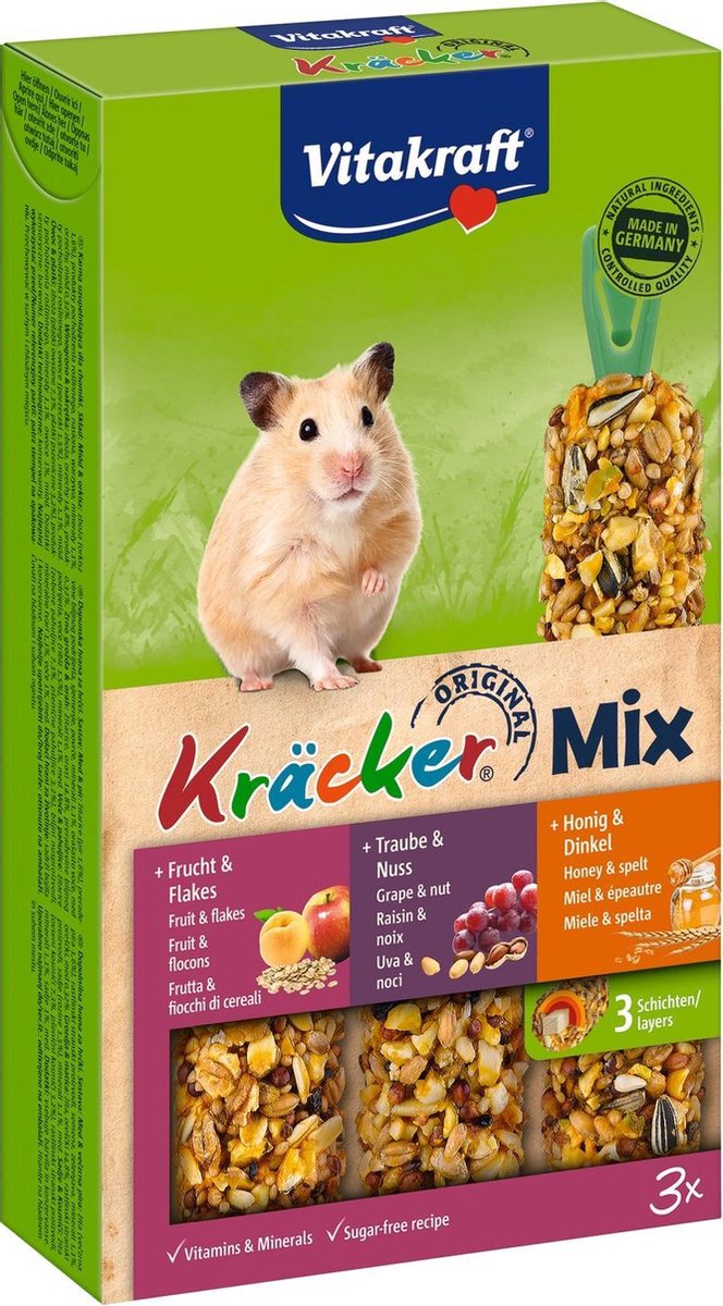 Vitakraft Hamster Kracker 3in1 Mulitvitamine/Honing/Fruit - Knaagdiersnack - 168 g