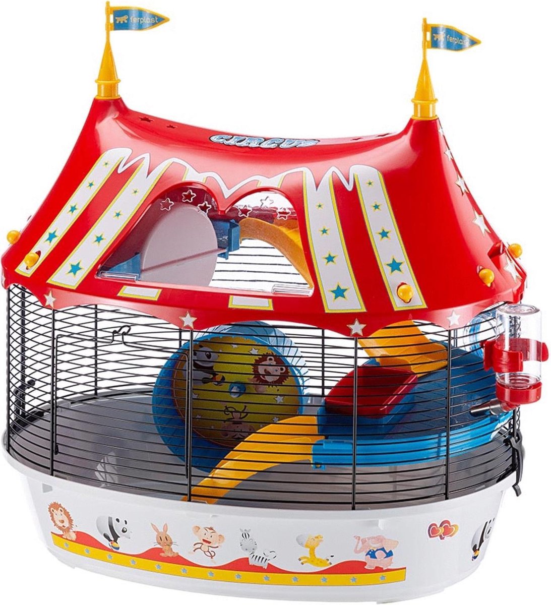Ferplast Hamsterkooi Circus Fun - Dierenverblijf - 49.5x34x42.5 cm Wit Rood - Zwart