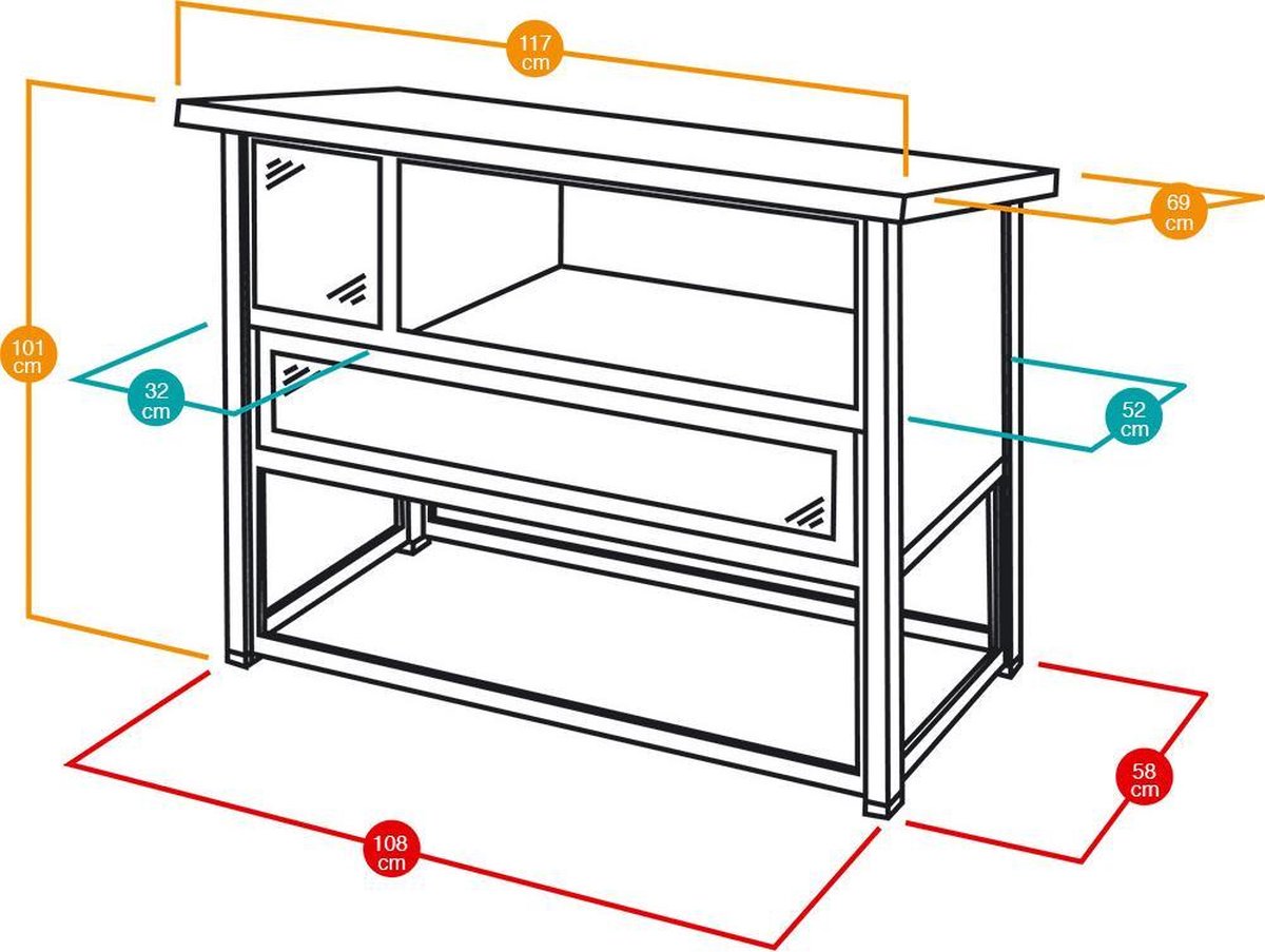 Ferplast Konijnenhok Ranch 120 Plus - Dierenverblijf - 117x69x101 cm 120 - Grijs
