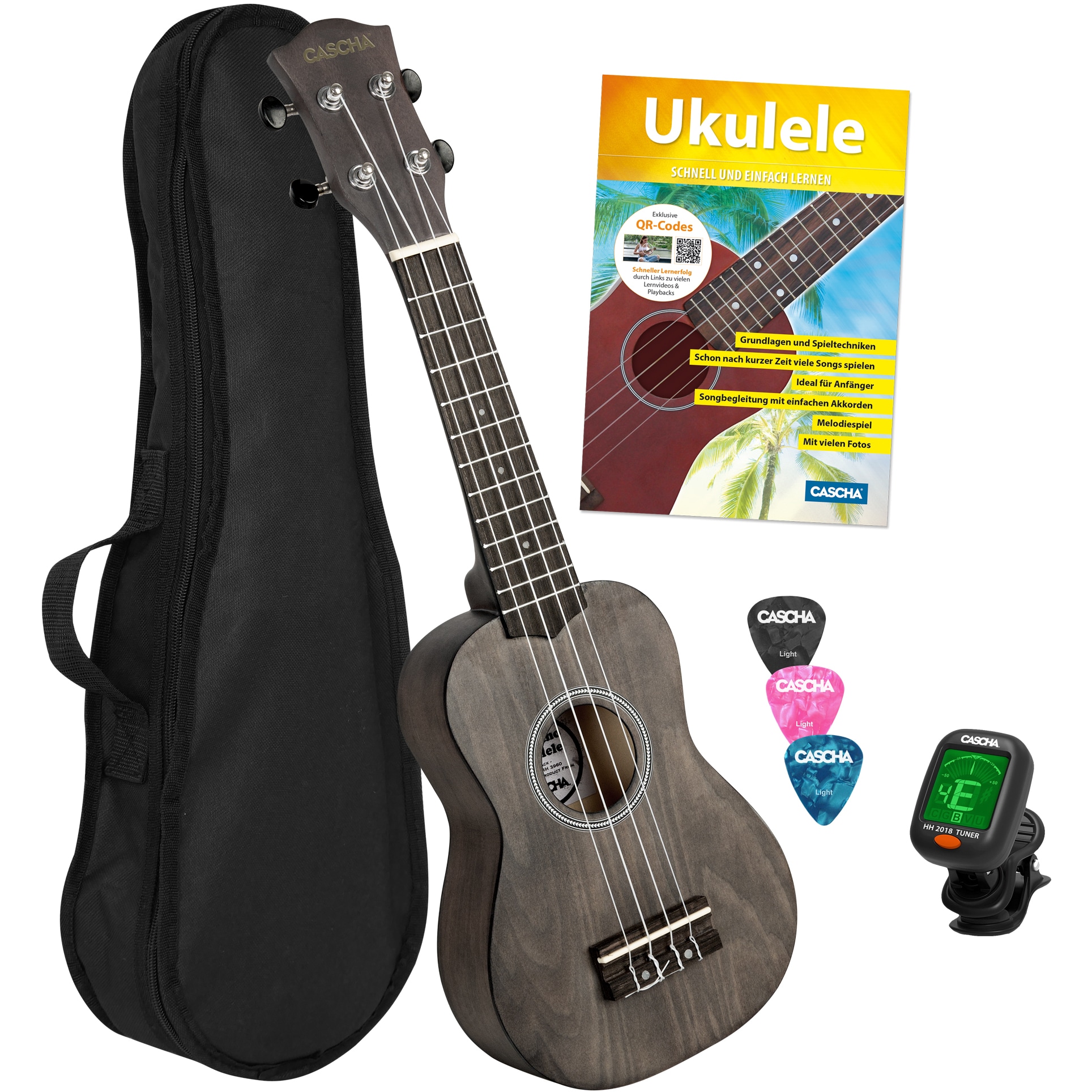 Cascha HH 3969 DE sopraan ukelele set zwart (Duits)