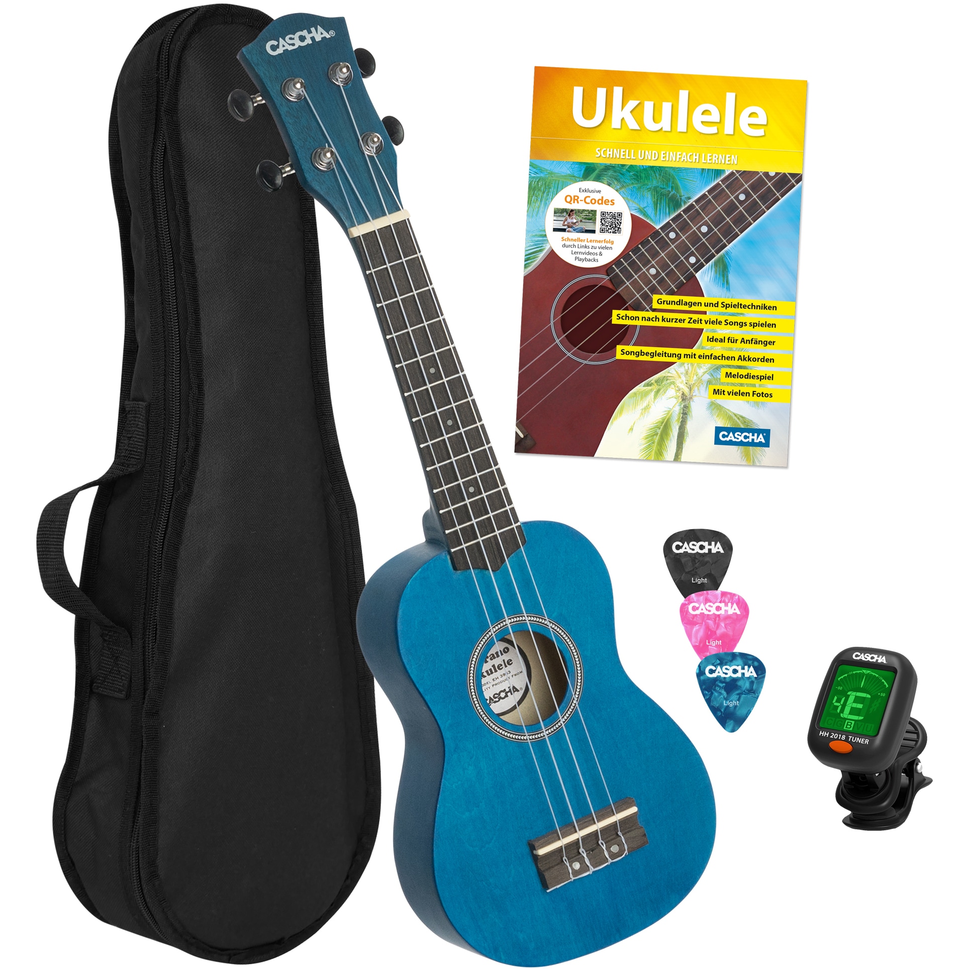 Cascha HH 3971 DE sopraan ukelele set blauw (Duits)