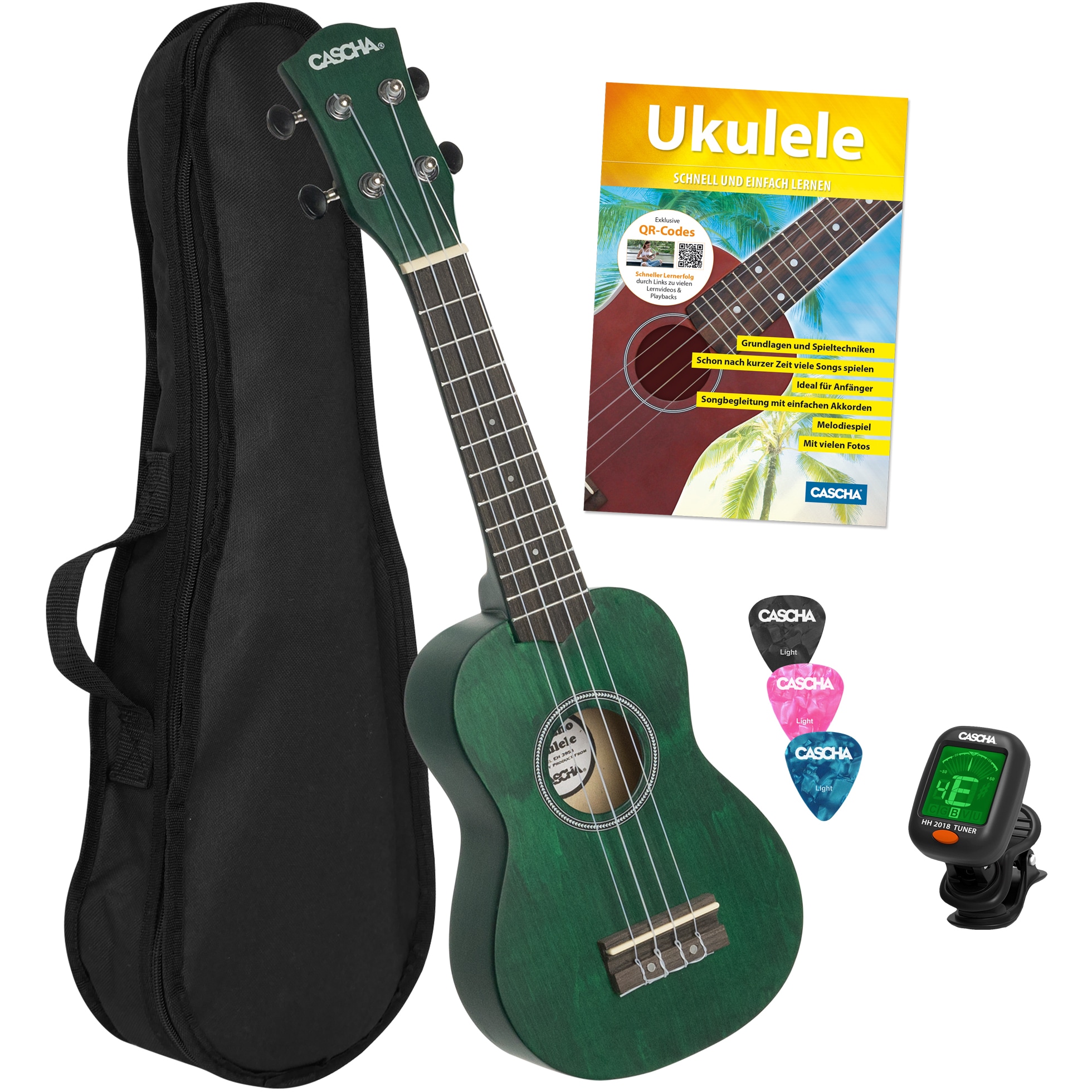 Cascha HH 3972 DE sopraan ukelele set groen (Duits)