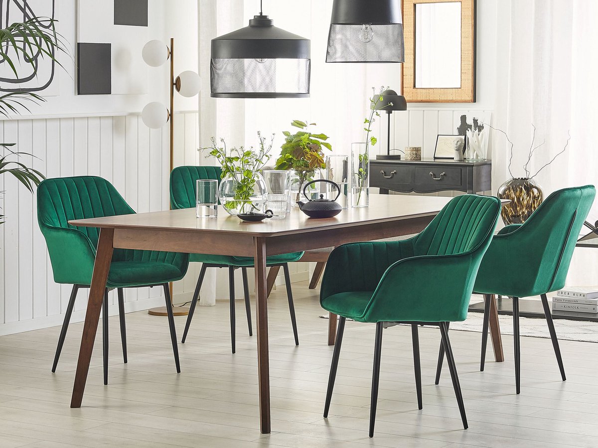 Beliani Wellston Eetkamerstoel Set Van 2 Fluweel 42 X 50 Cm - Groen