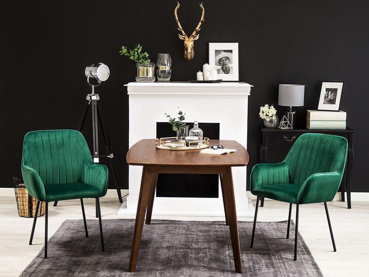 Beliani Wellston Eetkamerstoel Set Van 2 Fluweel 42 X 50 Cm - Groen