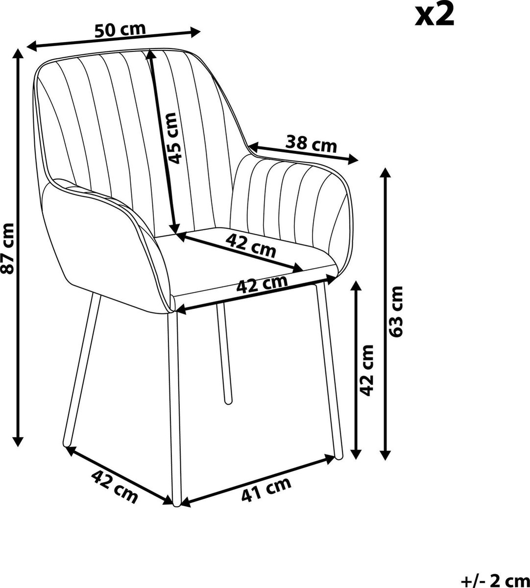 Beliani Wellston Eetkamerstoel Set Van 2 Fluweel 42 X 50 Cm - Groen