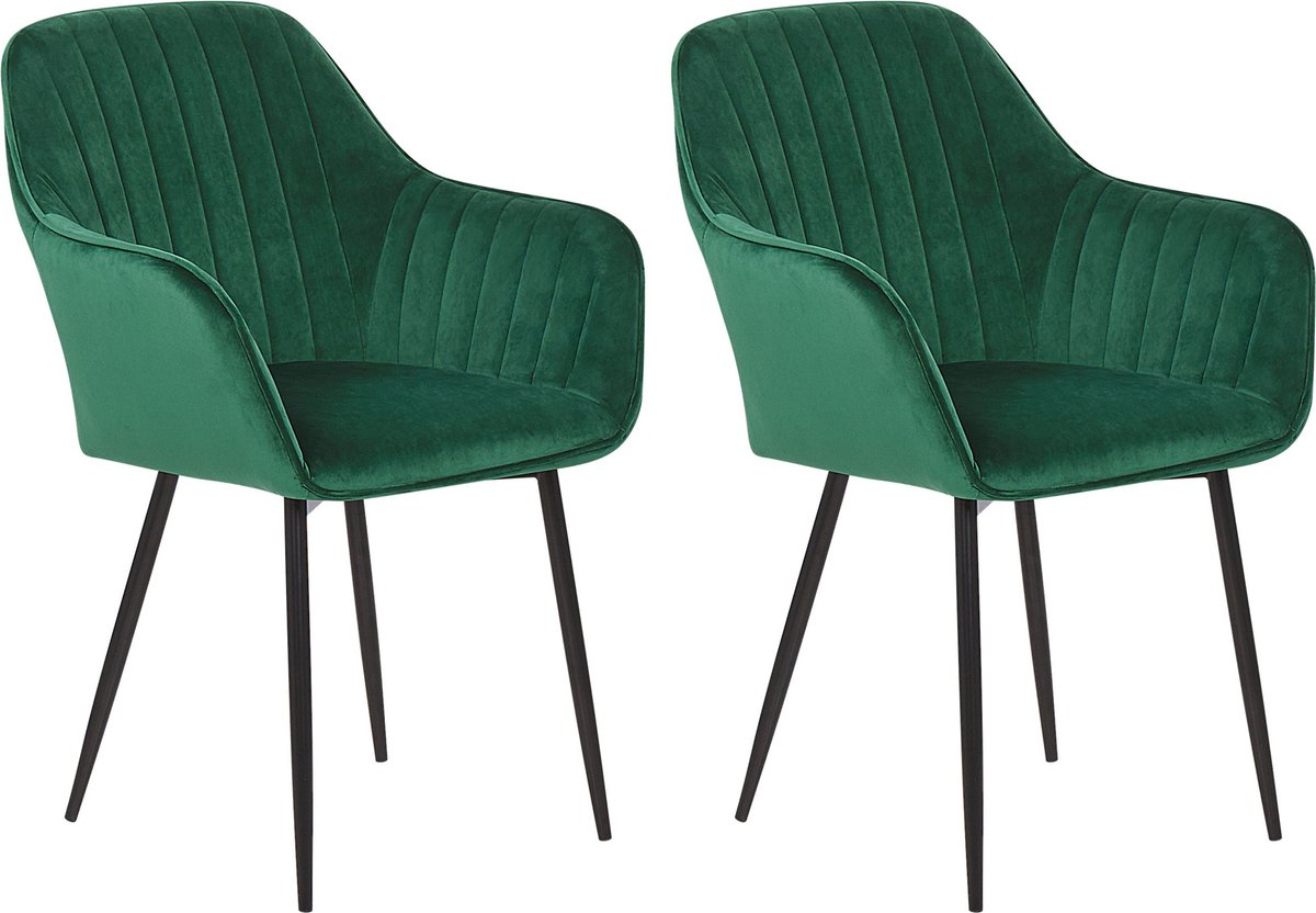 Beliani Wellston Eetkamerstoel Set Van 2 Fluweel 42 X 50 Cm - Groen