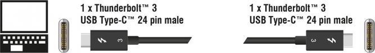 DeLOCK Thunderbolt 3 (40 Gb/s) Usb-c Kabel Male > Male Passief 0.5 M 5 A - Zwart