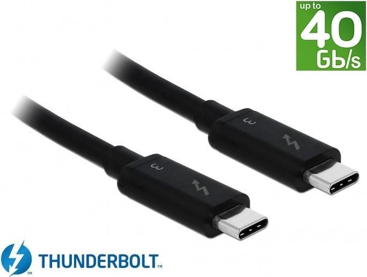 DeLOCK Thunderbolt 3 (40 Gb/s) Usb-c Kabel Male > Male Passief 0.5 M 5 A - Zwart