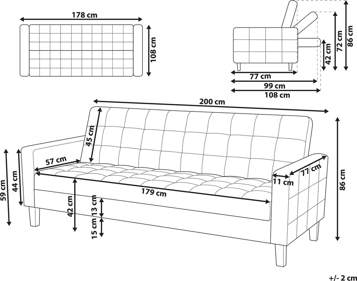 Beliani Vehkoo Slaapbank Polyester 200x108x86 - Blauw
