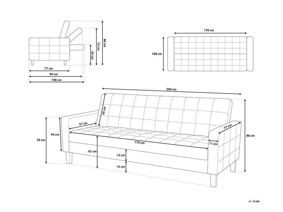 Beliani Vehkoo Slaapbank Polyester 200x108x86 - Blauw