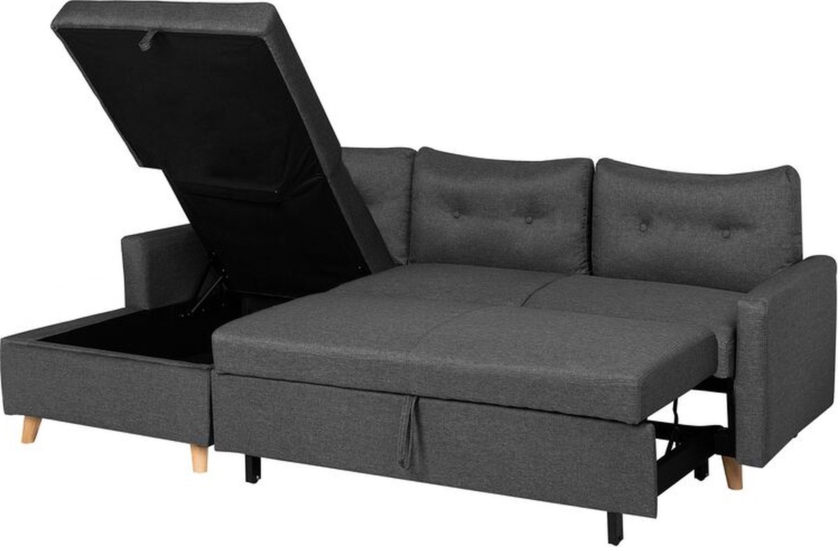 Beliani Flakk Slaapbank Licht Houtkleur Polyester 232x147x90 - Grijs