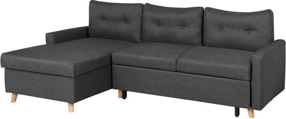 Beliani Flakk Slaapbank Licht Houtkleur Polyester 232x147x90 - Grijs