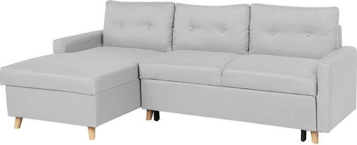 Beliani Flakk Slaapbank Licht Houtkleur Polyester 232x147x90 - Grijs