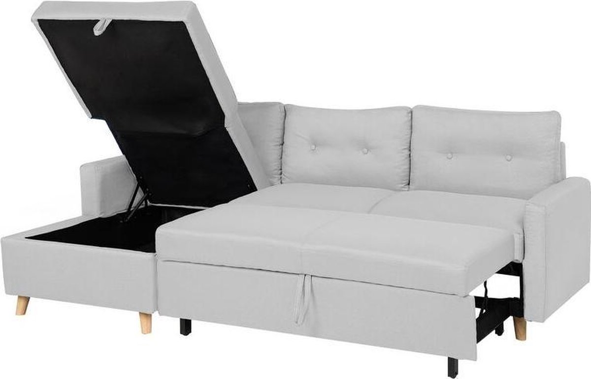 Beliani Flakk Slaapbank Licht Houtkleur Polyester 232x147x90 - Grijs