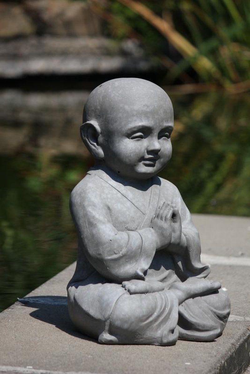 stonE'lite Boeddha Shaolin Monnik Meditatie 25x20x42 Cm Licht Fiberclay - Grijs