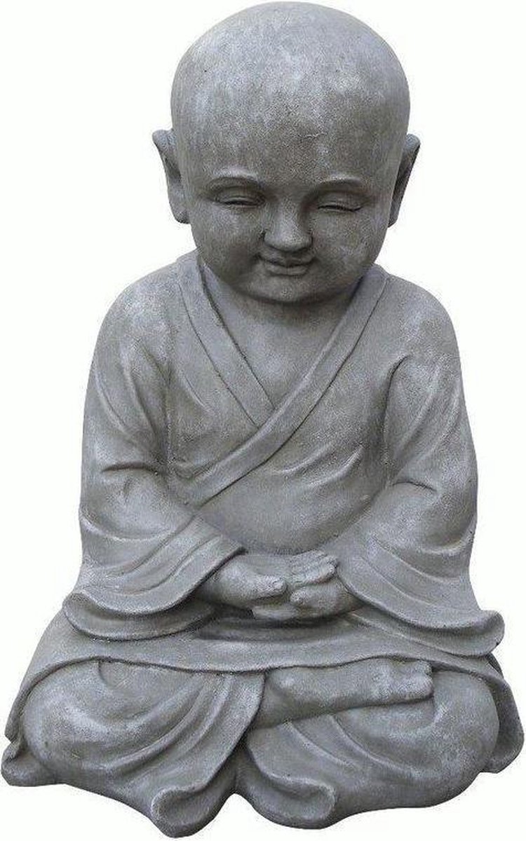 stonE'lite Boeddha Shaolin Monnik Meditatie 25x20x42 Cm Licht Fiberclay - Grijs