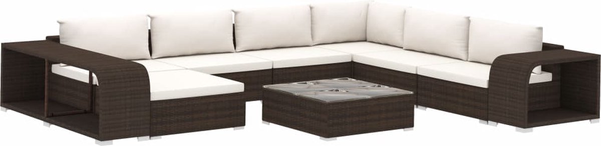 Vidaxl 10-delige Loungeset Met Kussens Poly Rattan - Bruin