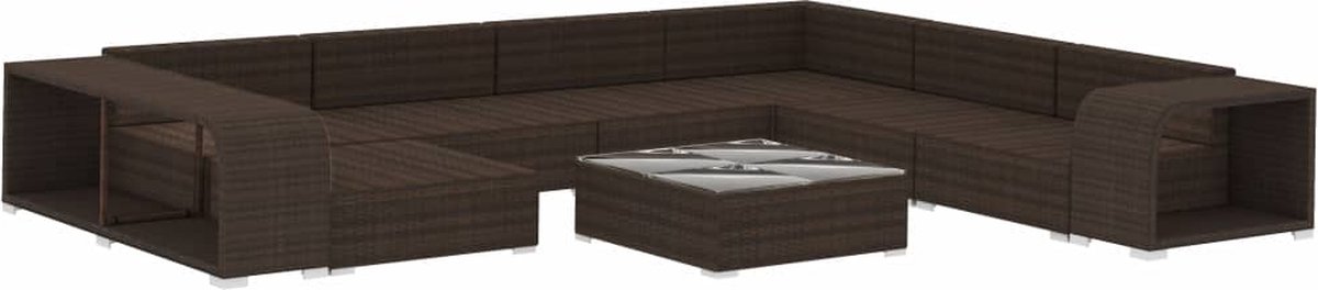 Vidaxl 10-delige Loungeset Met Kussens Poly Rattan - Bruin