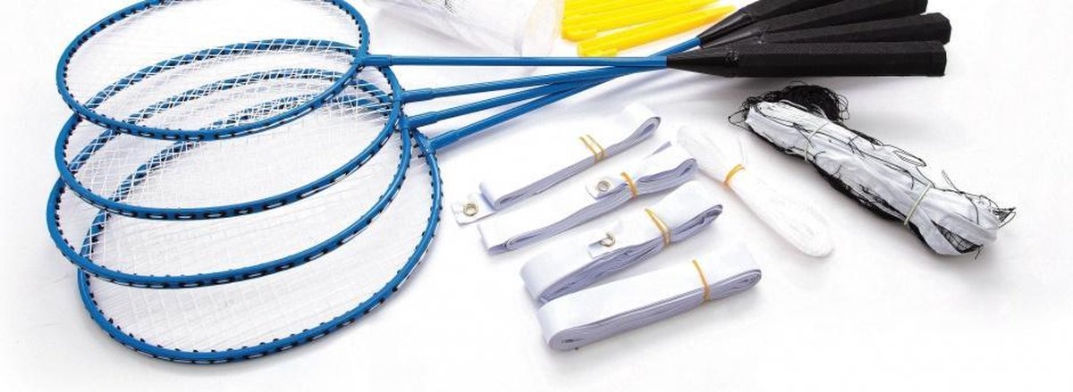 Simba badmintonset unisex staal 8 delig - Blauw