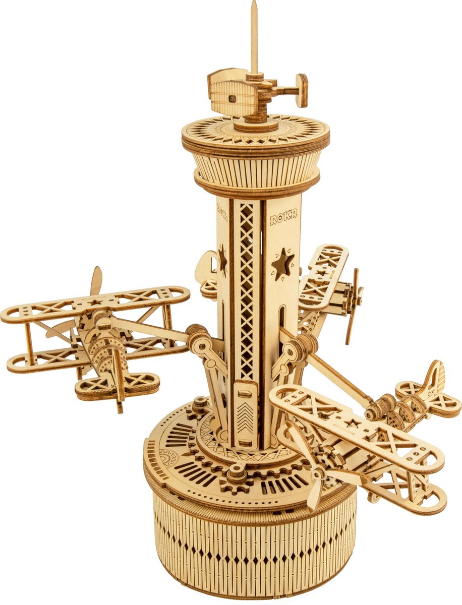 Robotime bouwpakket 3D Air Control Tower 19 x 25 cm hout - Bruin
