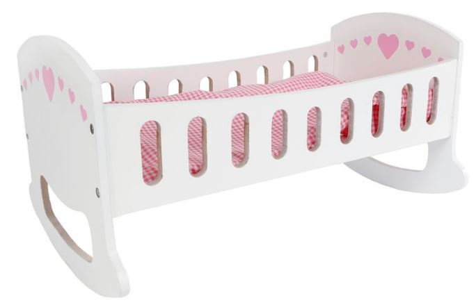 Doll fun TOM poppenschommelbed 47 cm hout/roze - Wit