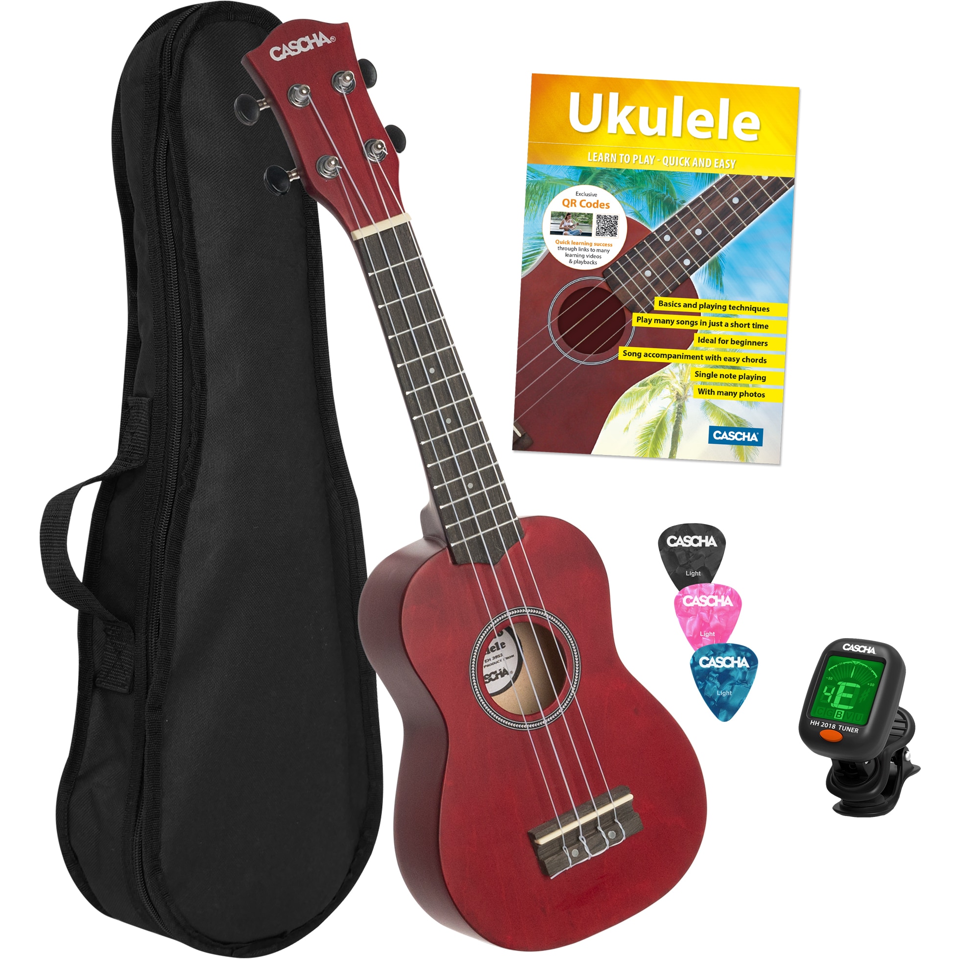 Cascha HH 3970 EN sopraan ukelele set rood (Engels)