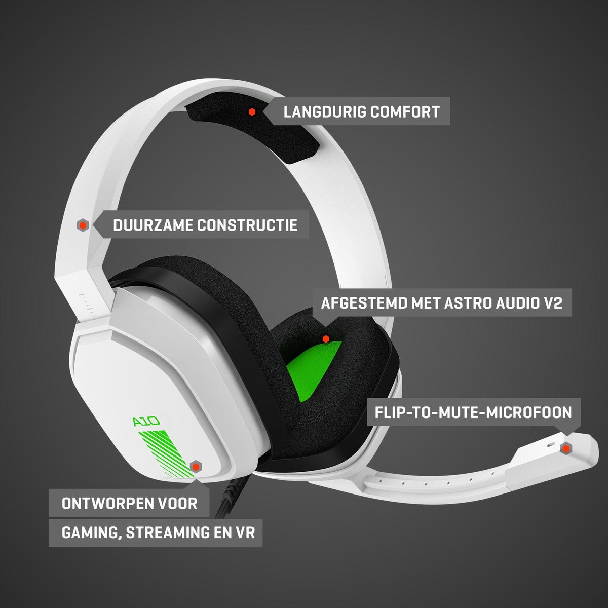 Astro A10 Gaming Headset voor PC, PS5, PS4, Xbox Series X|S, Xbox One -/Groen - Wit