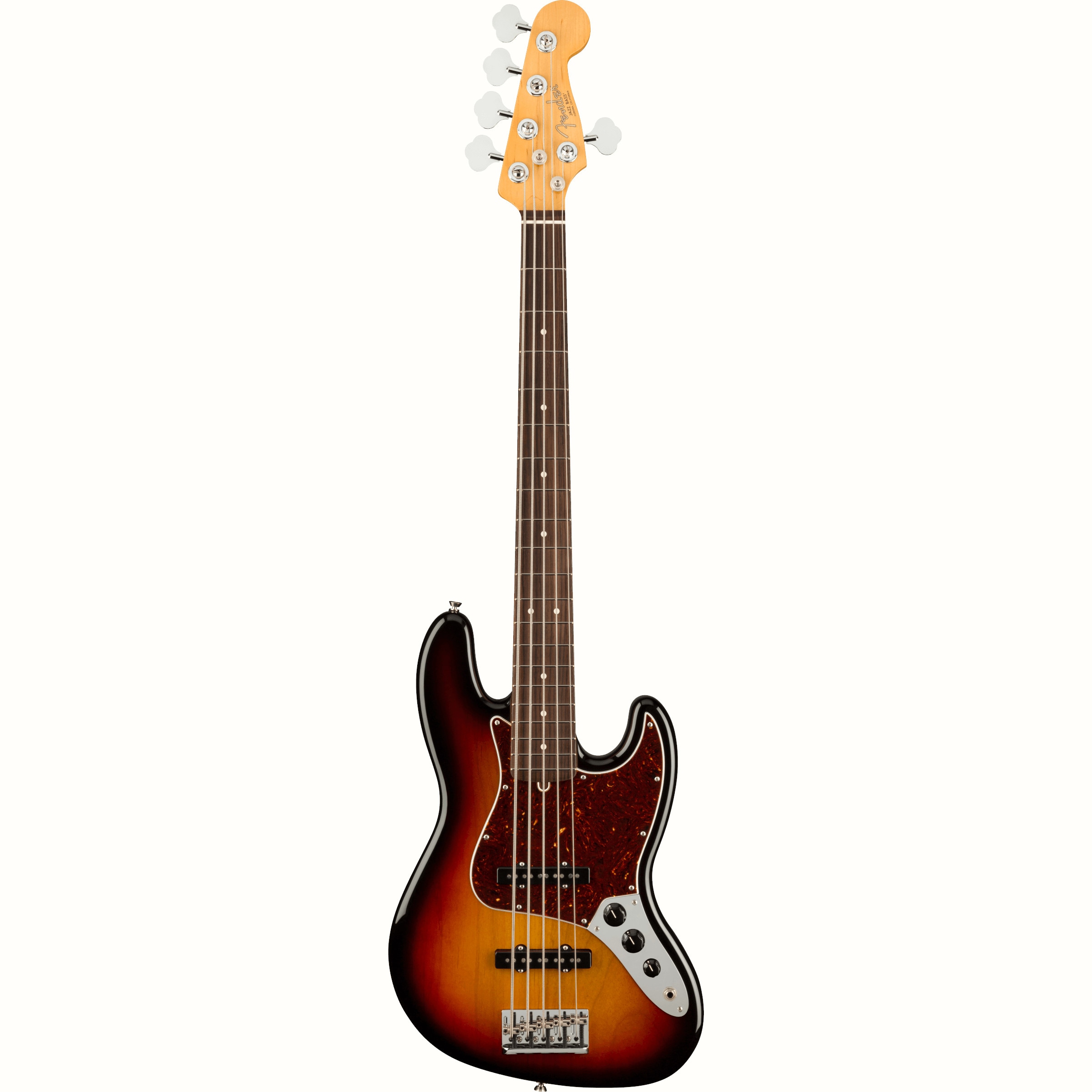 Fender American Professional II Jazz Bass V 3-Tone Sunburst RW 5-snarige elektrische basgitaar met koffer