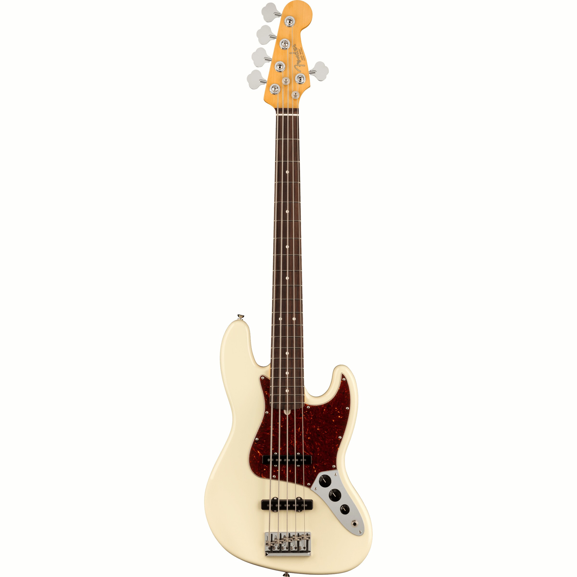 Fender American Professional II Jazz Bass V Olympic White RW 5-snarige elektrische basgitaar met koffer