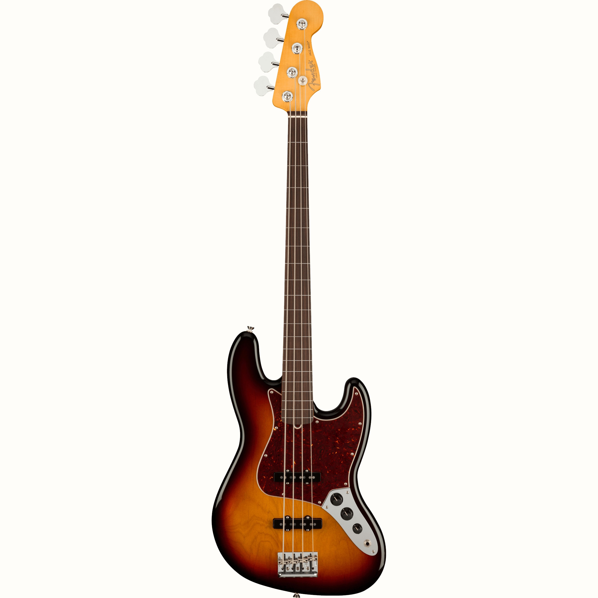 Fender American Professional II Jazz Bass FL 3-Tone Sunburst RW fretloze elektrische basgitaar met koffer