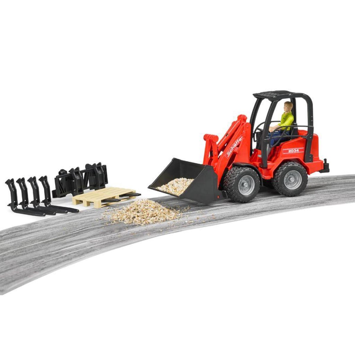 Bruder Schaffer compact voorlader met accessoires (02191) - Rood