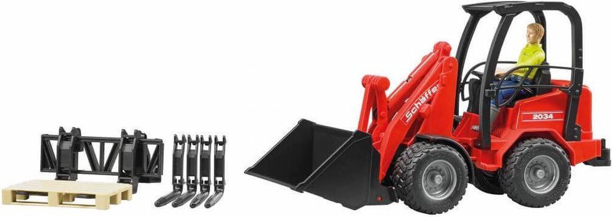 Bruder Schaffer compact voorlader met accessoires (02191) - Rood