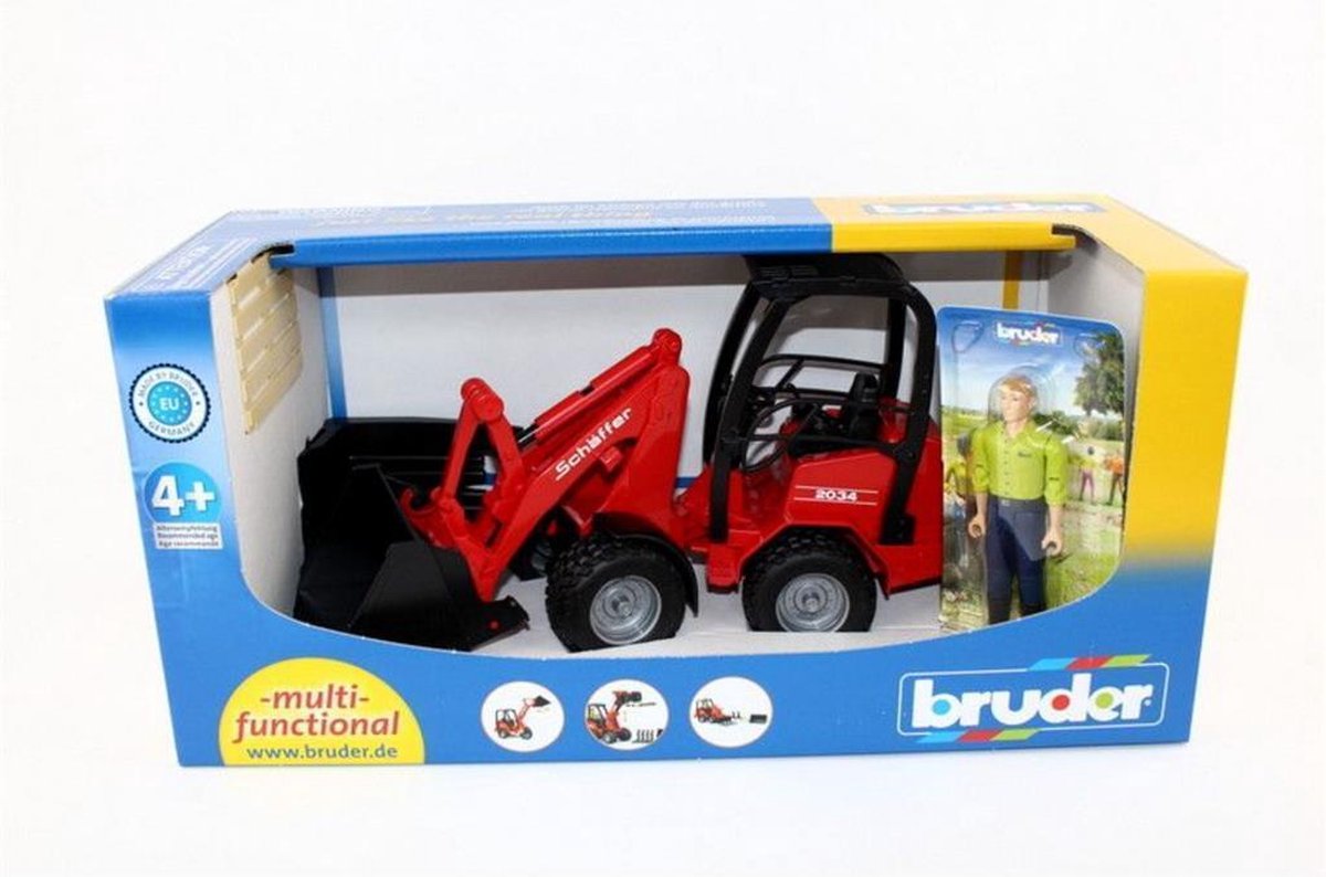 Bruder Schaffer compact voorlader met accessoires (02191) - Rood