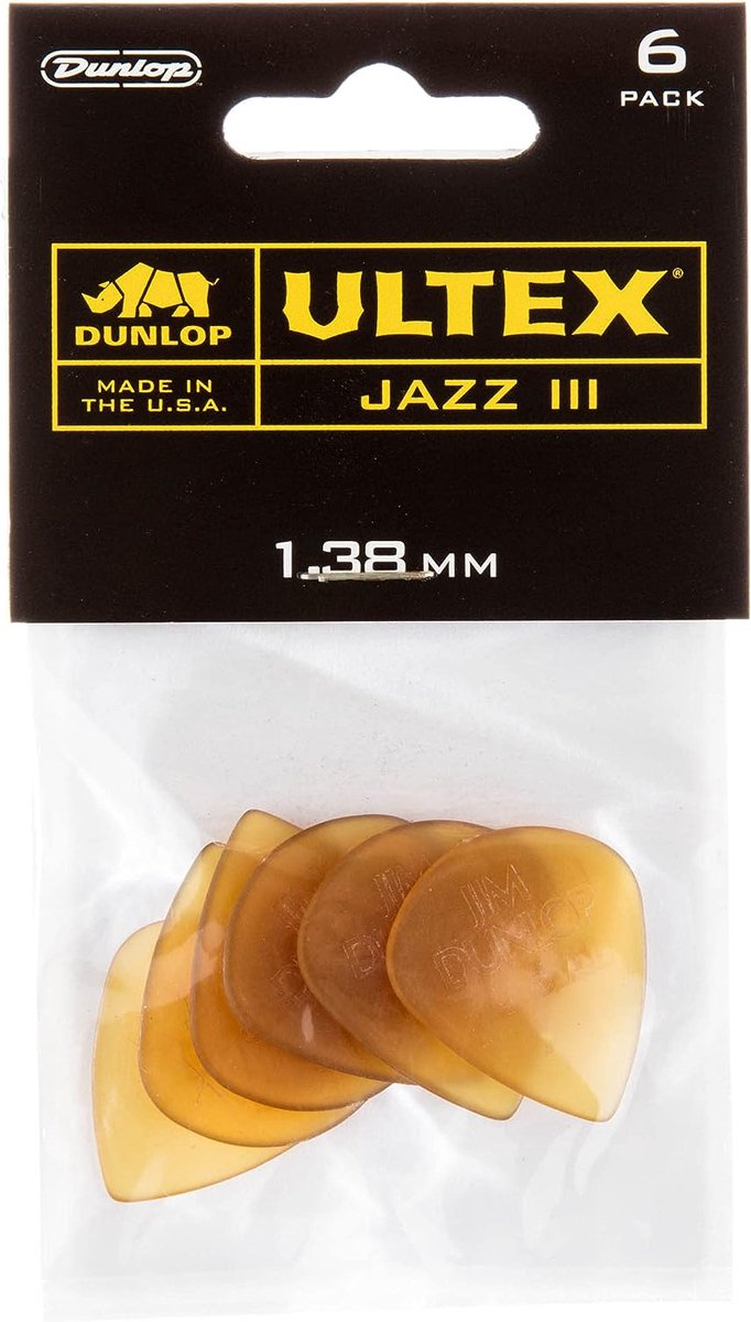 Dunlop 427P138 Ultex Jazz III Pick 1.38 mm plectrumset (6 stuks)
