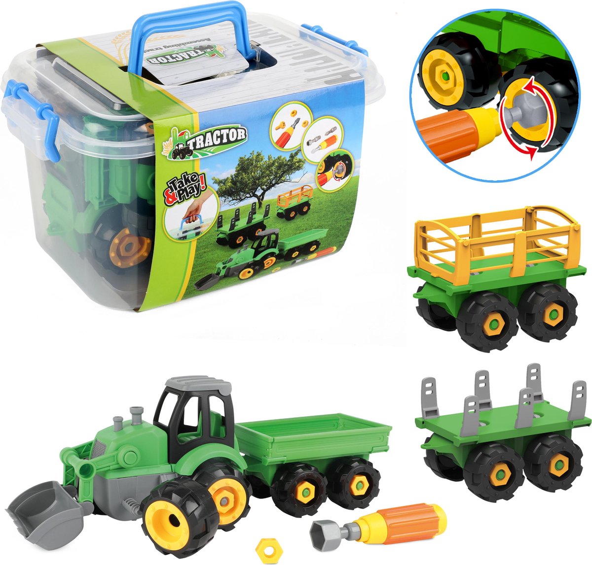 Toi-Toys Toi Toys tractor met aanhanger diy 45 cm - Groen