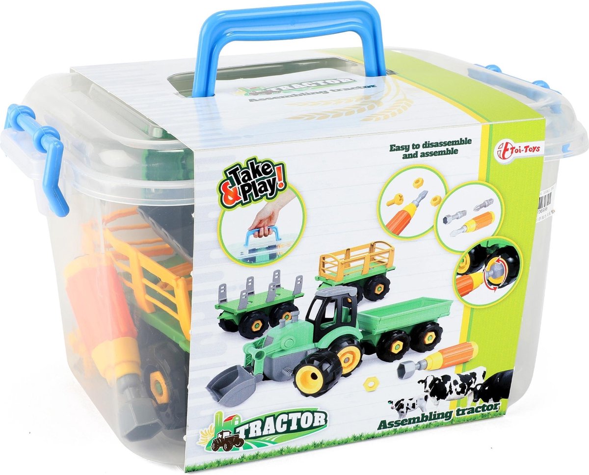 Toi-Toys Toi Toys tractor met aanhanger diy 45 cm - Groen