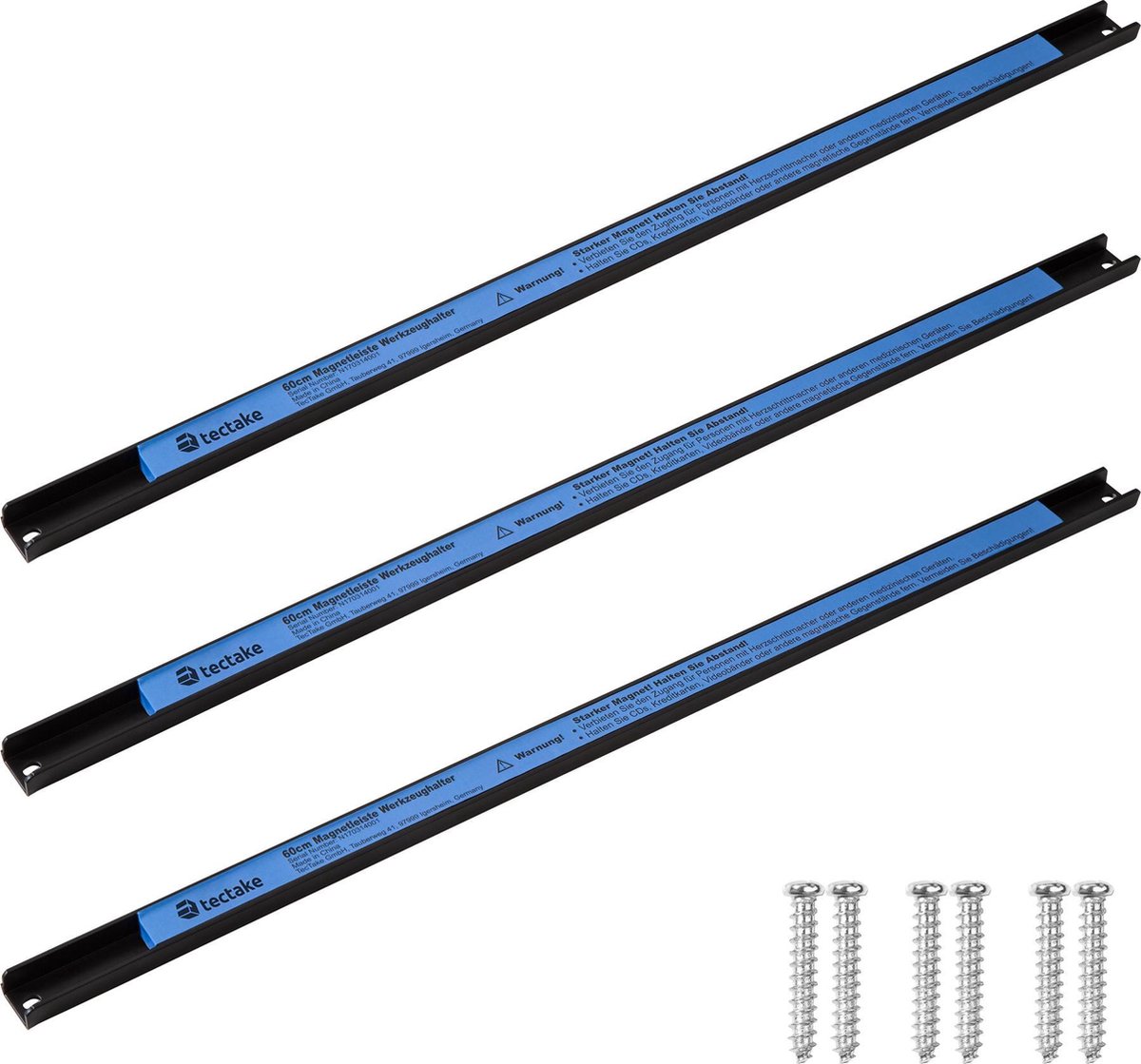 Tectake Set de 3 soportes para herramientas con bandas magnéticas de 60 cm,/Azul - Zwart