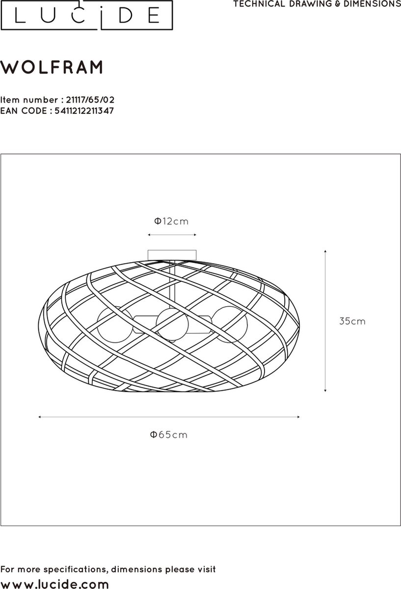 Lucide Wolfram Plafondlamp Ø 65 cm - Goud