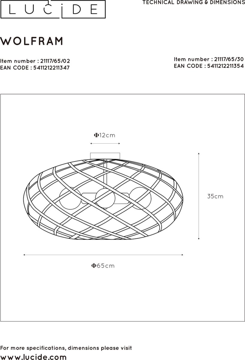 Lucide Wolfram Plafondlamp Ø 65 cm - Goud