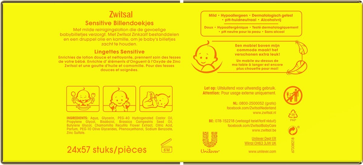 Zwitsal Billendoekjes Babydoekjes Sensitive Voordeelverpakking - 1368 Stuks