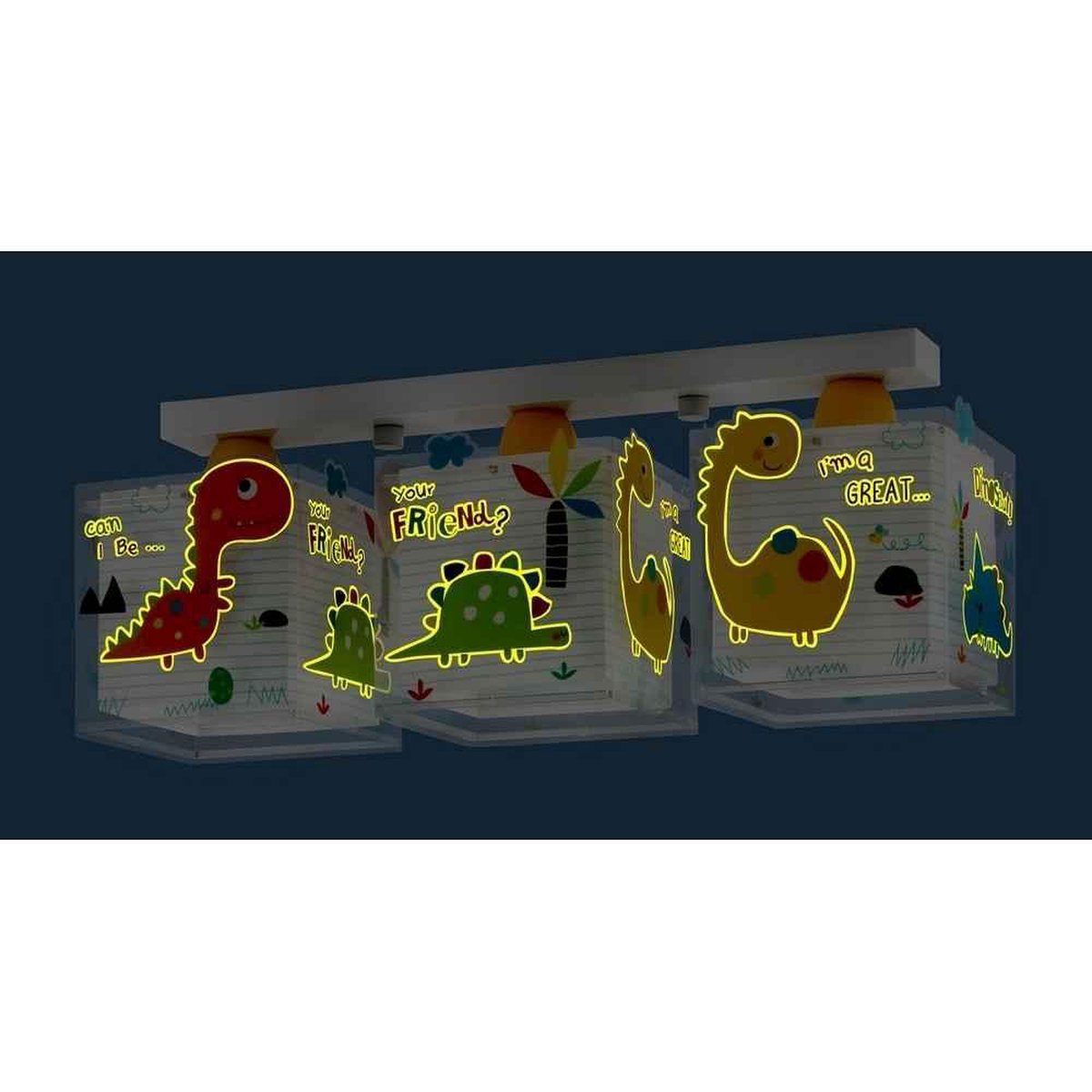 Dalber plafondlamp 3 lamps Dinos glow in the dark 51 cm - Wit