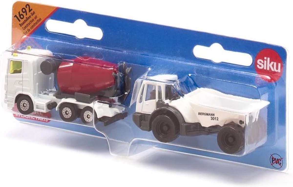 Siku betonwagen en kieper 20 cm staal wit/ 2 delig (1692) - Rood
