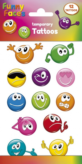 Funny Products kindertattoos Funny Faces junior papier 12 stuks