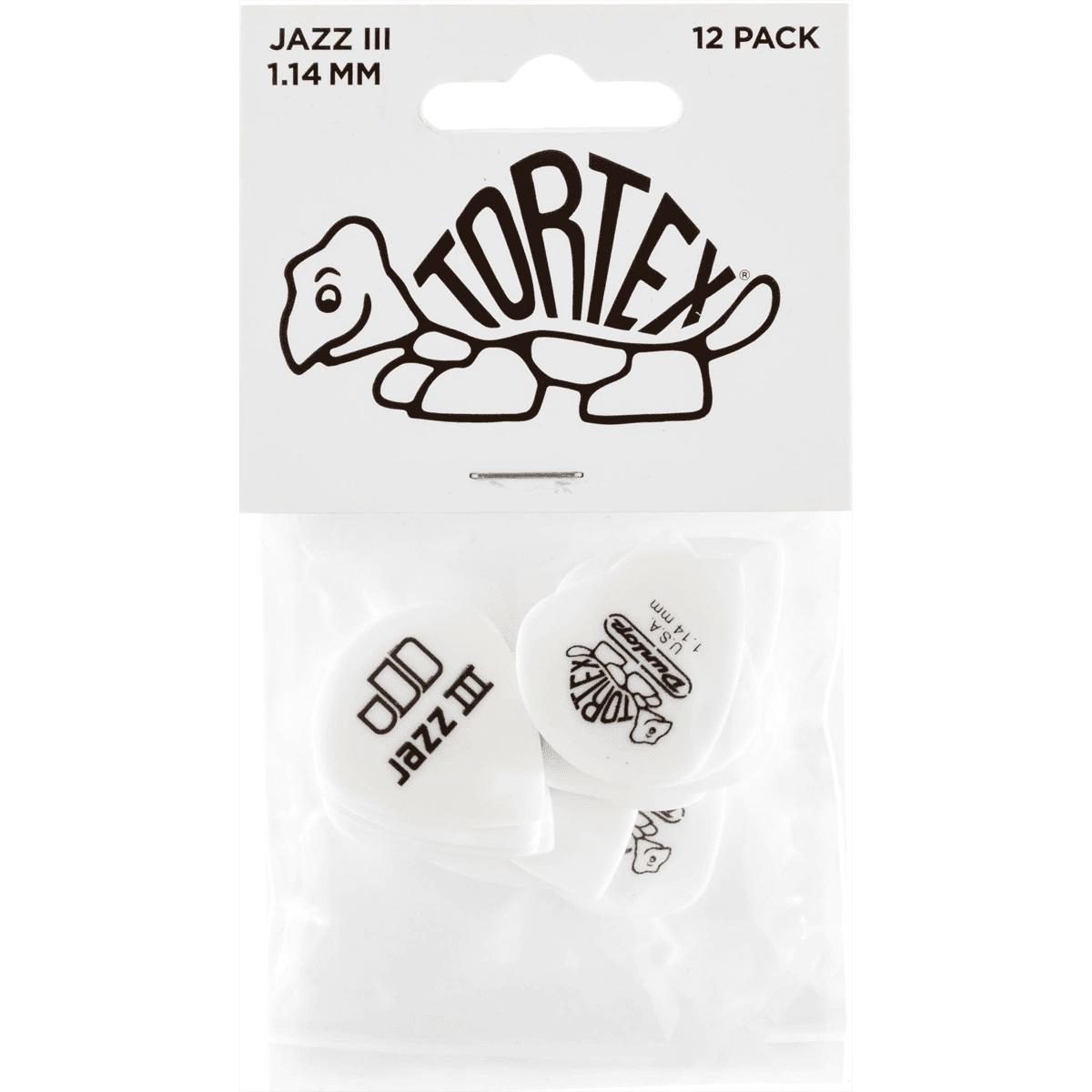 Dunlop Tortex Jazz III 1.14mm 12-pack plectrumset wit