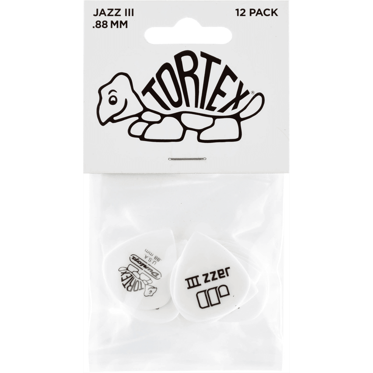 Dunlop Tortex Jazz III 0.88mm 12-pack plectrumset wit