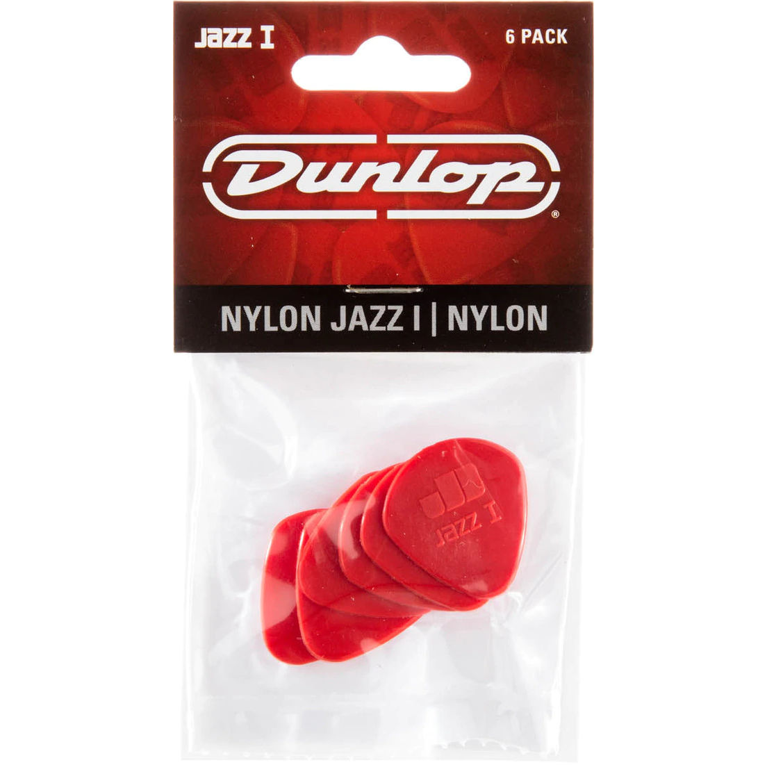 Dunlop Jazz I Nylon 1.10mm 6-pack plectrumset rood